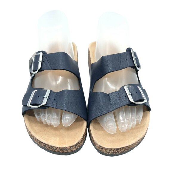 SandalUp Womens Slide Sandals Footbed Faux Leather Buckle Navy Blue 42 US 11 - Picture 2 of 6